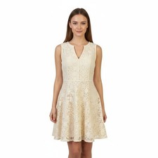 LC Lauren Conrad Dress 8 Natural Cream Floral Lace V-Neck Fit Flare Romantic