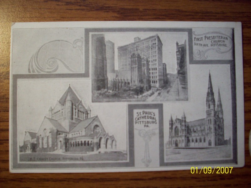 #26 PITTSBURG POSTCARD. 1910. CHURCHES MULTI VIEW. CHRIST CHURCH, ST PAUL, PRESB
