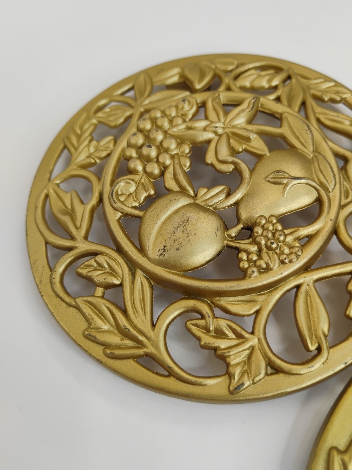 Potpourri Jar Bowl Metal Lid Gold 3.5" x 3.5” Fruit Decor Lot Of 2