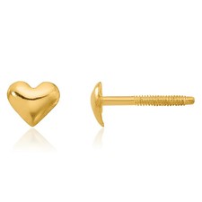 14K Solid Yellow Gold Heart Stud Earrings