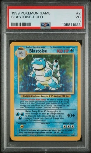 1999 POKEMON BASE SET UNLIMITED #2 BLASTOISE-HOLO PSA 3