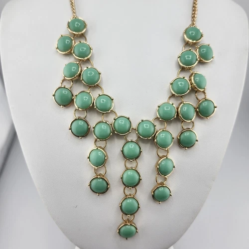 Mint Green And Gold Tone Drippy Style Necklace - Picture 1 of 3