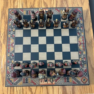 Inca vs Spanish Conquistador Hand Painted Chess Set Folding Wood Board Peru