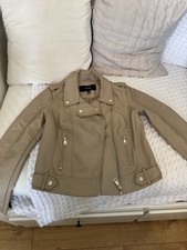 VERO MODA Beige Faux Leather Biker Jacket With Zip Pockets Size M