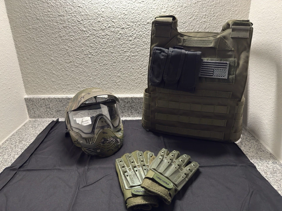 Juego completo de casco/chaleco/guantes/bolsa munición Vulken Airsoft/paintball VERDE A JUEGO Foto 2 de 4