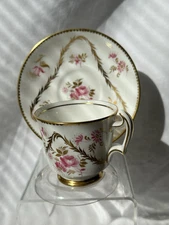 Royal Chelsea English Bone China Gold Vines & Pink Flowers 4351A Cup&Saucer