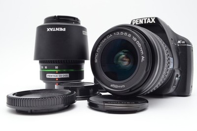 N.MINT PENTAX K-m Black DSLR Double Lens Kit 18-55mm 50-200mm From Japan