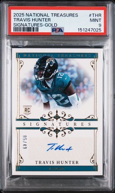 Travis Hunter Panini National Treasures Signatures #THR Gold