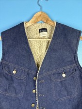Vintage Dark Wash Denim Vest With Sherpa Lining, M/L Retro Cowboy Western