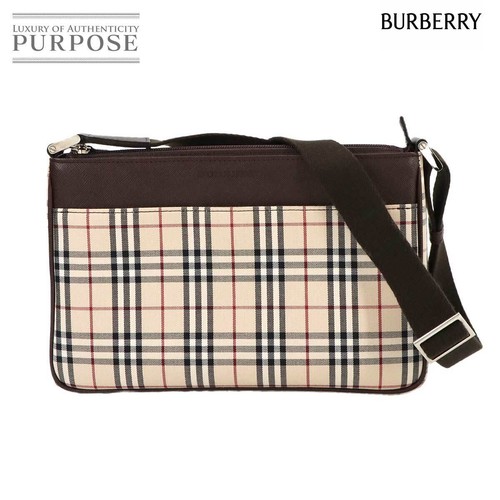 BURBERRY Nova Check Shoulder Bag Canvas Leather Beige Brown Silver Hardware 902