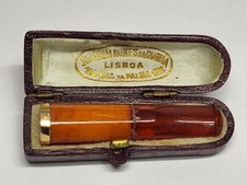 Antique 1920 s Ambar and Portuguese Gold 19,2k Cigarette Holder in Original Case