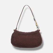 Staud Womens Brown Suede Fur Trim Solid Ollie Shoulder Bag