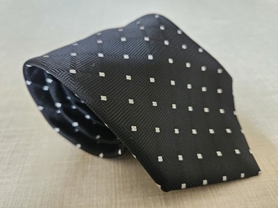 M&S Vintage Krawatte schwarz, silber Punkte Muster waschbar Marks & Spencer 