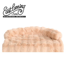 Soft Beige Faux Fur Dog Bed Non-Slip Base Pet Sleeping Cushion