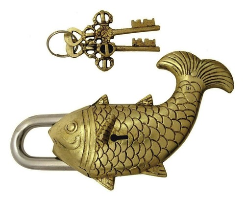 Fish Shape Door Lock Antique Style Handmade Brass Trick Padlock ...