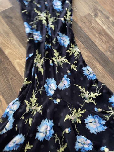 Topshop Unique Evelyn Asymmetric Silk Midi Dress Black Blue Floral Size 4 - Picture 6 of 23