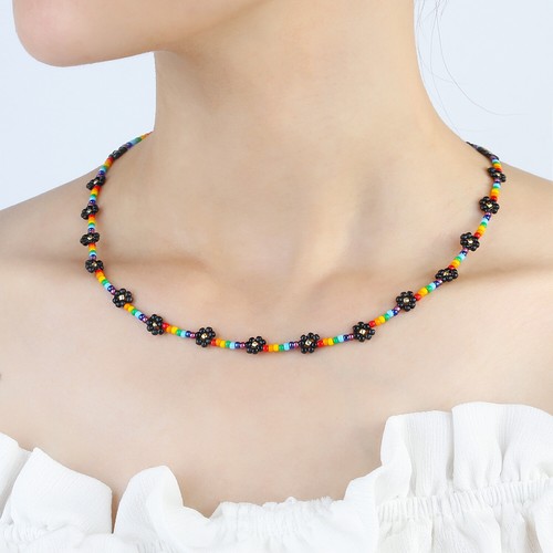 KELITCH Strand Bead Miyuki Necklace Flower Pattern Jewelry for Women Trendy OOTD - Picture 8 of 17
