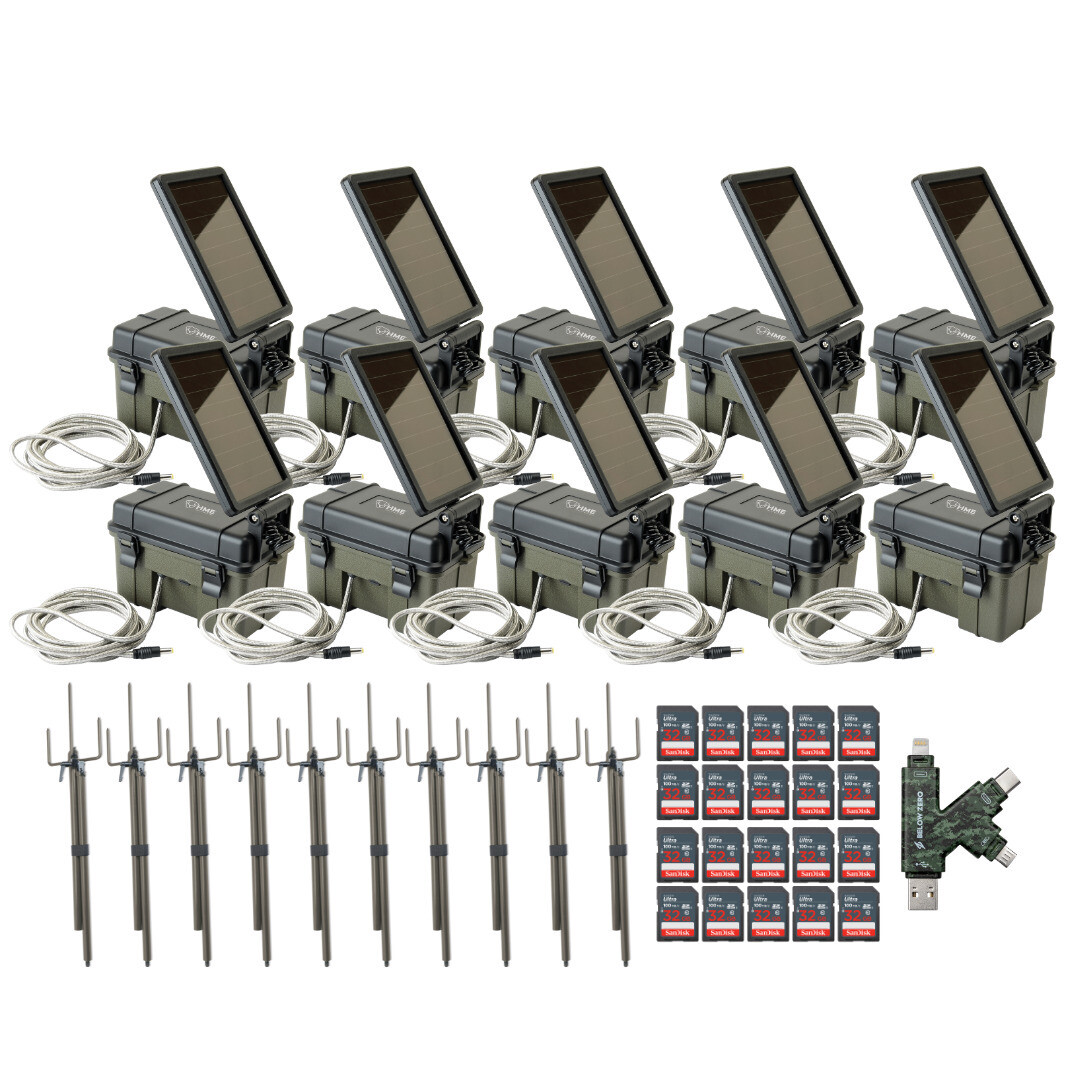 HME Trail Camera 12V with Solar Auxiliary Power 10 Pack Bundle