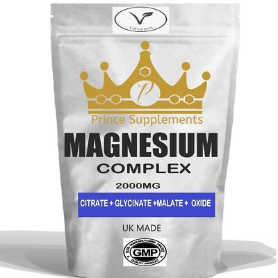 PRINCE SUPPLEMENTS MAGNESIUM GLYCINATE 4-IN 1 COMPLEX 500 CAPSULES 2000MG FATIGUE BONE HEALTH