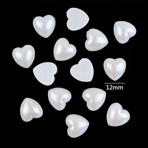 100 Pure White Heart Half Pearl Beads 12mm Flat Back Scrapbook