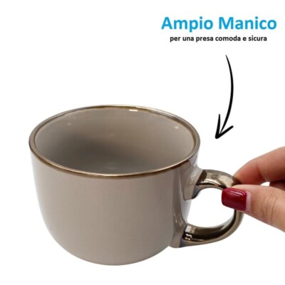 Tazza Leggera In Porcellana Cupti 71003 | 500 Ml Colore Oro | Design Elegante Con Manico - Foto 5
