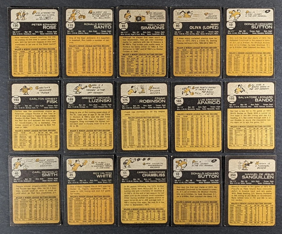 Lote de 15 tarjetas de estrella de béisbol Topps 1973 Frank Robinson Pete Rose Foto 2 de 3