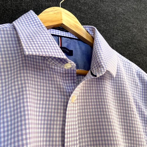 Tommy Hilfiger Mens Shirt 17 Purple Gingham Check Long Sleeve Button Up Non Iron - Picture 3 of 20