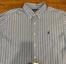 Vintage Polo Ralph Lauren Blue Striped Classic Fit Button Down Shirt Men's XL