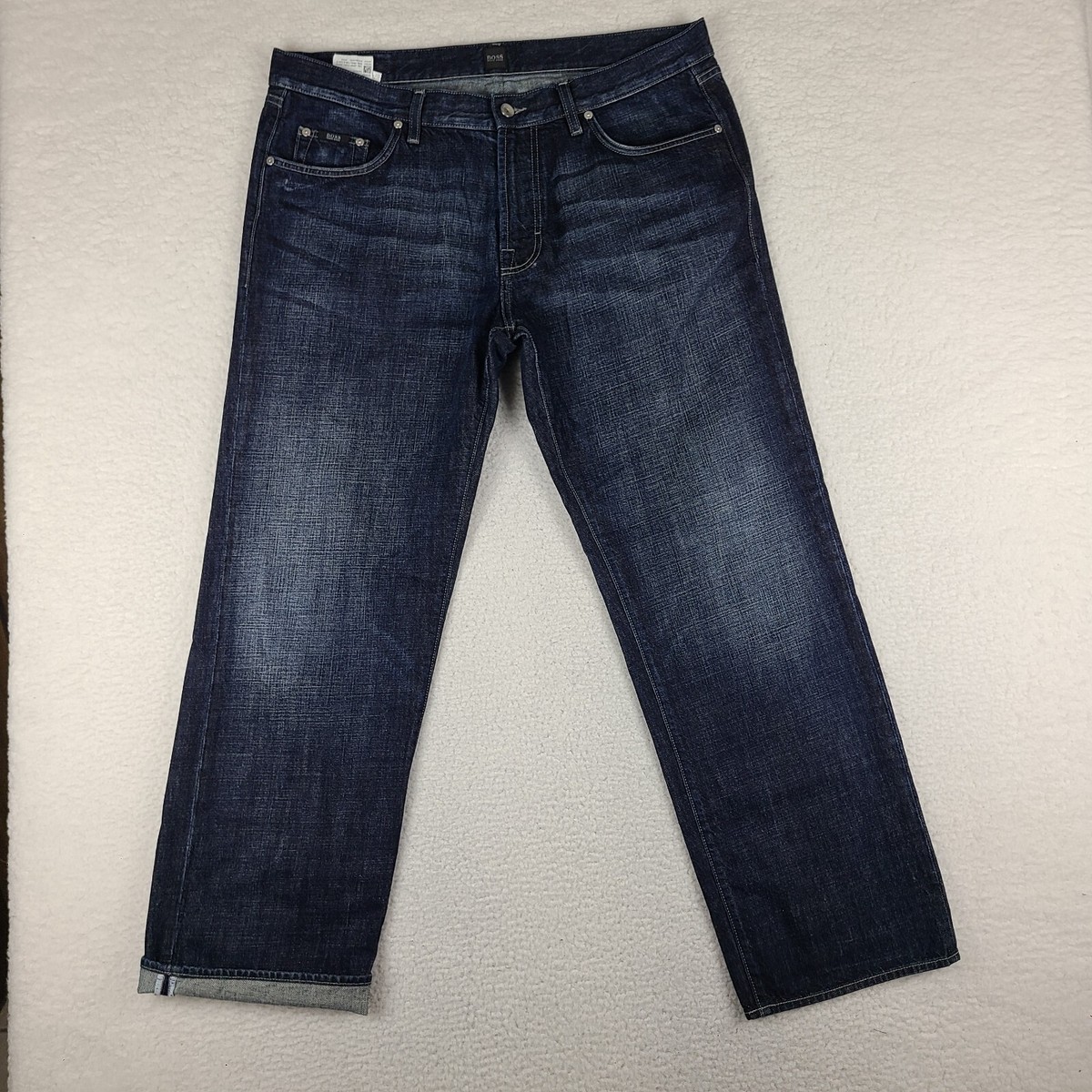 Hugo Boss Jeans Mens 38x32 Blue Jacksons Straight Leg Selvedge