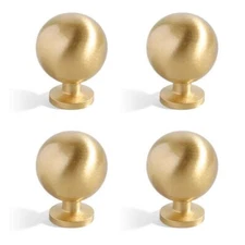 4 Pack Solid Brass Cabinet Knobs Brushed Gold Ball Furniture Pull Handle 1 in