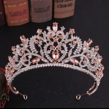 Baroque Vintage Rose Golden Heart Crystal Bridal Crowns Pageant Rhinestone...