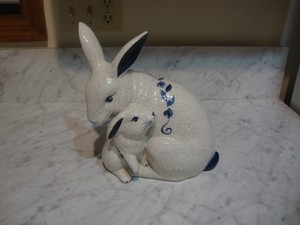 dedham pottery the potting shed bunny rabbit mom and baby