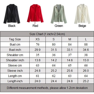 17) Freizeitshirt für Damen mit V-Ausschnitt und Fliege modisches Langarm Oberteil