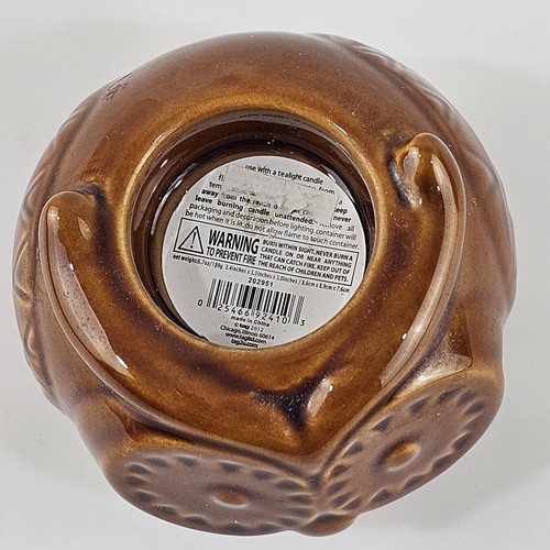 Brown Burnt Sienna TAG Oakley Owl Tea Light Candle Holder Ceramic Fall Decor - Picture 3 of 5
