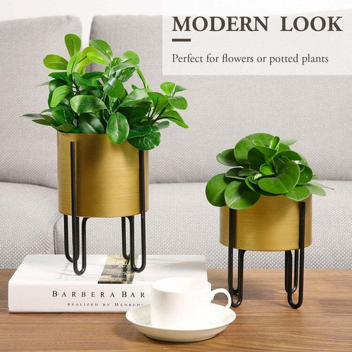 Matte Brushed Gold Metal Planter, Indoor Plant Pot with Stand, 7 and 8Inch Pots eBay