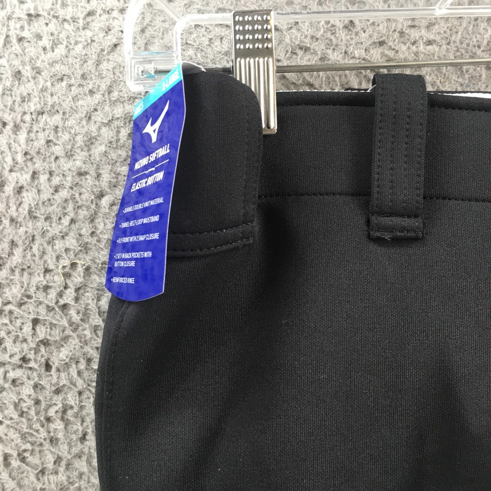 Mizuno Softball Pants Youth YXL Solid Black Padded Mid Rise Zip Fly Pull On NEW - Image 3 of 4