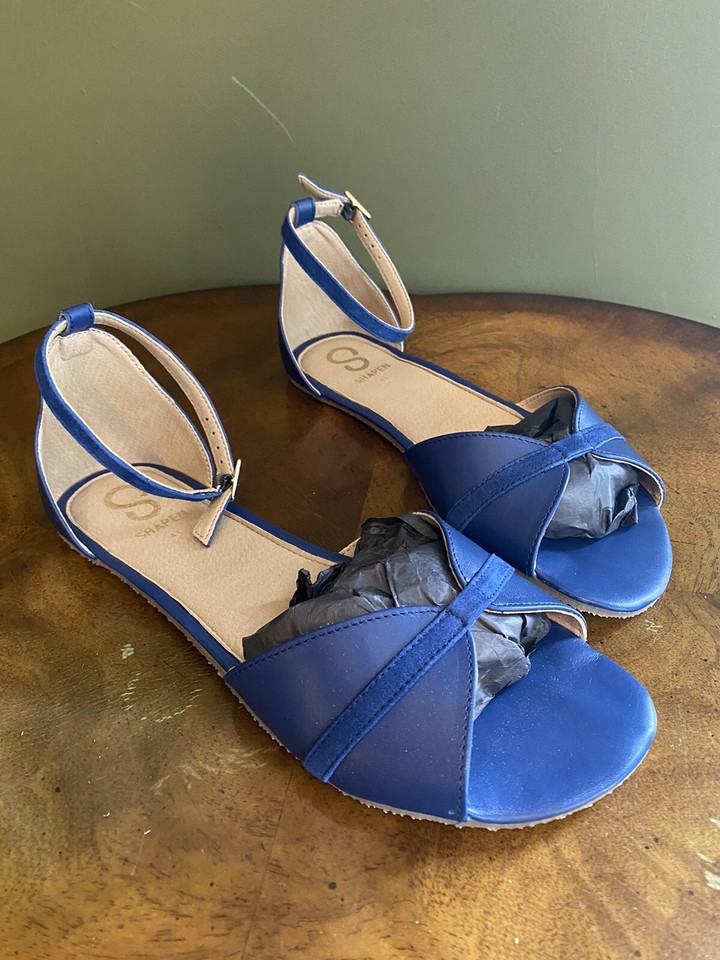Shapen PETAL Royal Blue Leather barefoot sandals, Women's Euro Size 41