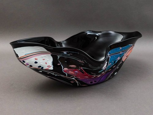 Stephen Nelson 1993 Signed Abstract Studio Art Glass Flute Centerpiece Bowl Vase - Picture 3 of 8