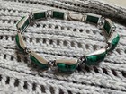 Sterling Silver Rectangular Green Malachite Chain Link 8" Safety Chain included