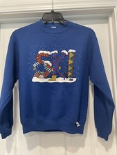 Vintage Christmas Russell Athletic Boys Girls Blue Crew Sweatshirt Youth L Ski