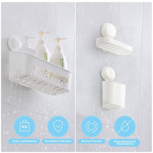 Vacuum Caddy Shower Basket No-Drilling Removable Bathroom Wall Shelf Basket - Picture 13 of 43