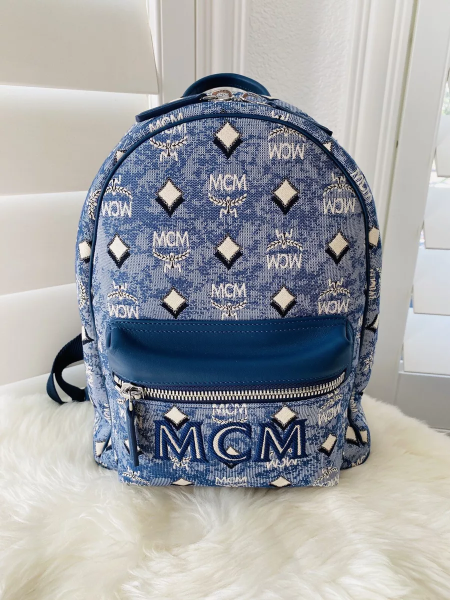 MCM Mini Backpack  Blue leather backpack, Blue leather bag, Mini