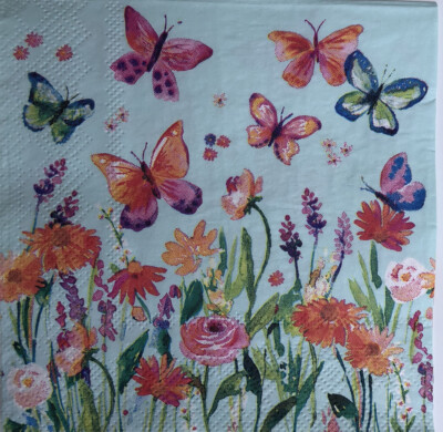 two Individual Beverage Butterfly Paper napkins Decoupage Spring Summer Blue