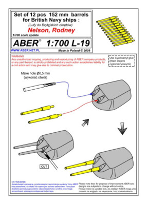 Aber S 1:200 L-05 Jeu de canons pour HMS Rodney ou Nelson - 405mm x 9