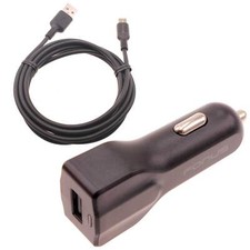 Car Charger 24W Fast 2-Port USB 6ft Cable Type-C Turbo Charge for Cell Phones