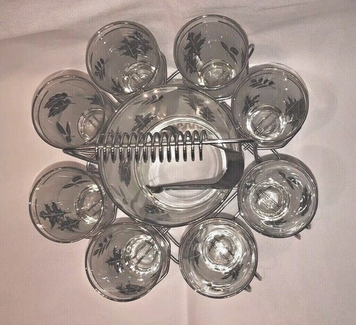 Juego de 11 piezas de caddy de follaje plateado Libbey MCM Mad Men retro - Imagen 4 de 8