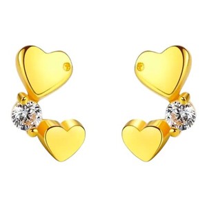 Authentic Twin Heart Cubic Zirconia Stud Earrings 18k Gold Plated Sterling Silver 925
