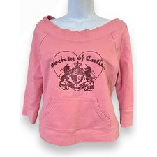Vtg Y2K Pink Cropped Sweatshirt sz L Cutie Wide Neck Mossimo Collegiate