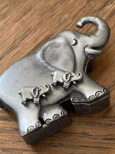 Vintage Torino Pewter Elephant Multi Use Trinket Box W Brooch+Earrings