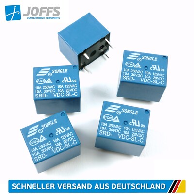 5 Stück Printrelais SRD-12VDC-SL-C, 12V bis 10A, Wechselschalter